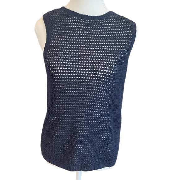 NWT‎ Elie Tahari Blue Tank Top with Airy Knit Design Summer Sequin Layer Medium - Picture 1 of 10
